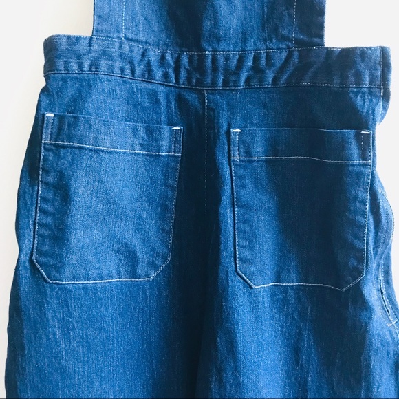 Dark Blue Wash Pocket Front Cropped Denim Jumpsuit - Picture 6 of 8